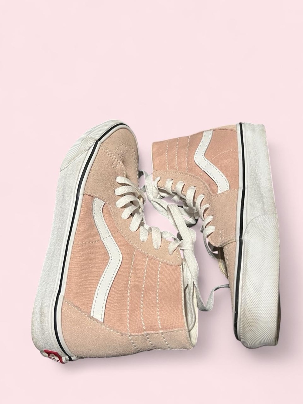 Pink Suede High-Top Vans Skate Sneakers with White Stripe